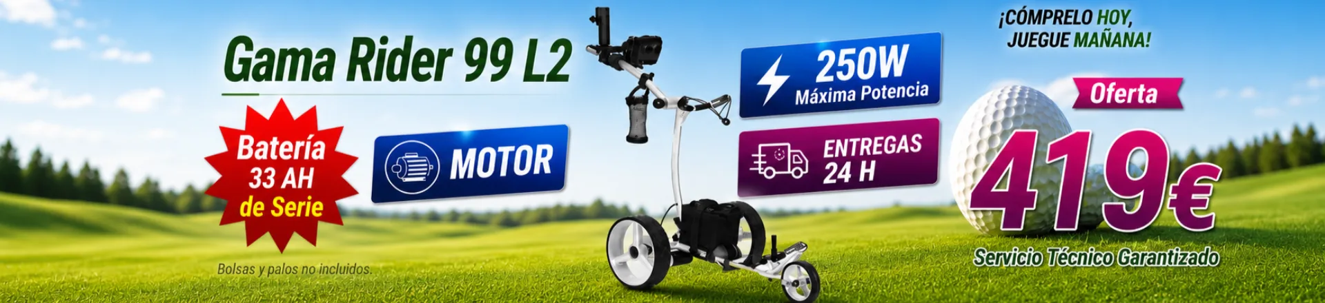 Oferta del carro de golf eléctrico R99L2 con batería GEL de 36 Ah y motor Linix de 250 W