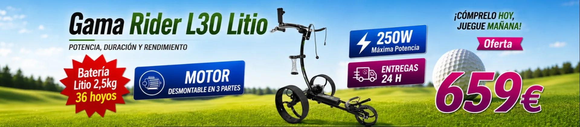 Oferta del carro de golf eléctrico R99 L30 Litio con batería de litio 24 V y motor de 250 W
