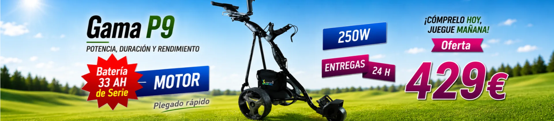 Oferta del carro de golf eléctrico P9 con batería GEL de 36 Ah y motor de 250 W