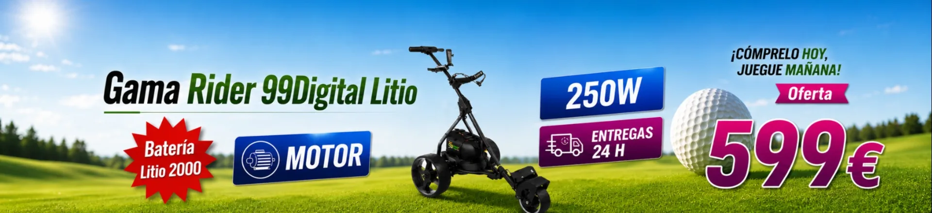 Oferta del carro de golf eléctrico R99 Digital Litio con batería de litio de 2000 ciclos y motor de 250 W