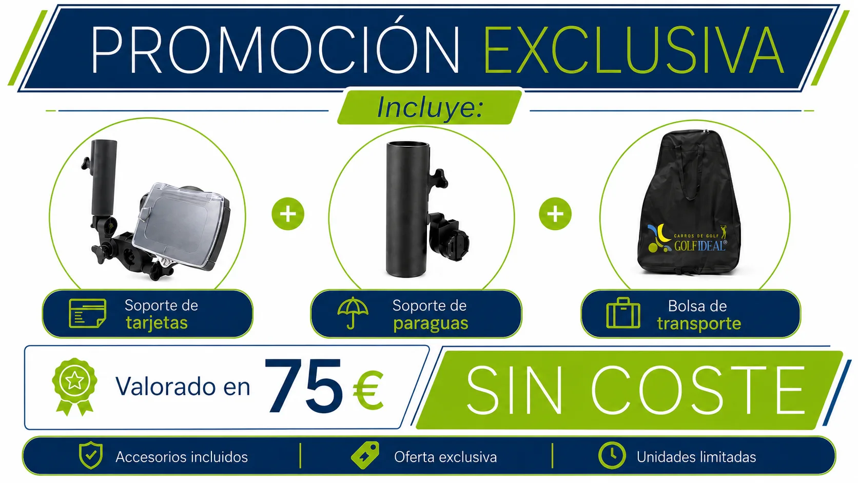 Promoción exclusiva: soporte de tarjetas, soporte de paraguas y bolsa de transporte sin coste